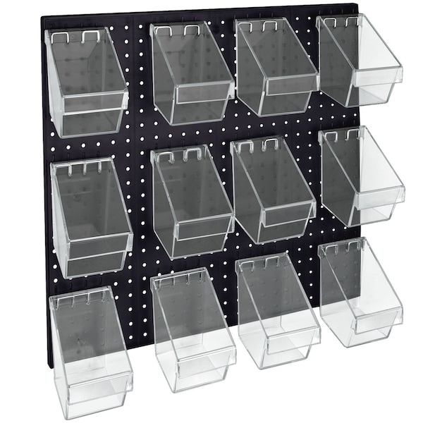 Azar Displays 12 Mini Bucket Peg Wall Accessory Organizer Set 24''W x 24''H Pegboard Panel 700685-BLK - main